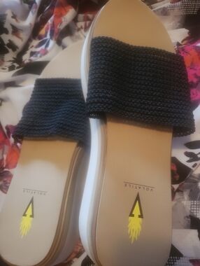 Volatile Black Woven Slide Sandals with Tan Footbed Size 11